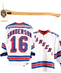 Derek Sandersons Signed New York Rangers Jersey and FDNY Limited-Edition Commemorative Axe #110/1500 from Sept. 11th 2001 from His Personal Collection with His Signed LOA
