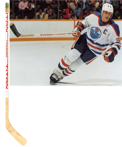 Wayne Gretzkys 1985-86 Edmonton Oilers Titan TPM 2020 Game-Used Stick - Art Ross and Hart Memorial Trophies Season!