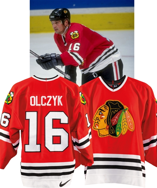 Ed Olczyks 1998-99 Chicago Black Hawks Game-Worn Jersey with Team LOA - Team Repairs! - Photo-Matched!