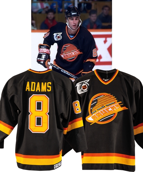 Greg Adams 1991-92 Vancouver Canucks Game-Worn Jersey - 75th Patch! - Team Repairs! - 30-Goal Season!