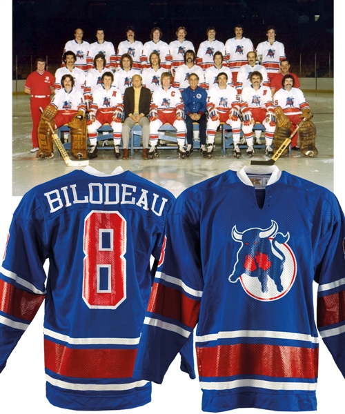 Gilles Bilodeaus 1977-78 WHA Birmingham Bulls Game Jersey Originally from Ex-Bulls Trainer