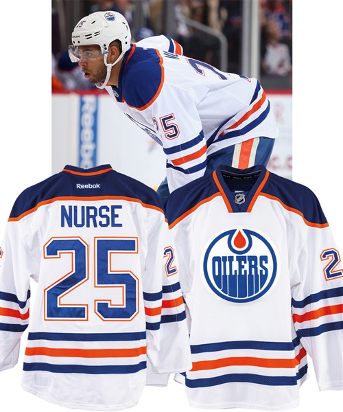 Darnell Nurses 2014-15 Edmonton Oilers ""NHL Debut" Game-Worn Jersey with LOA - Photo-Matched!