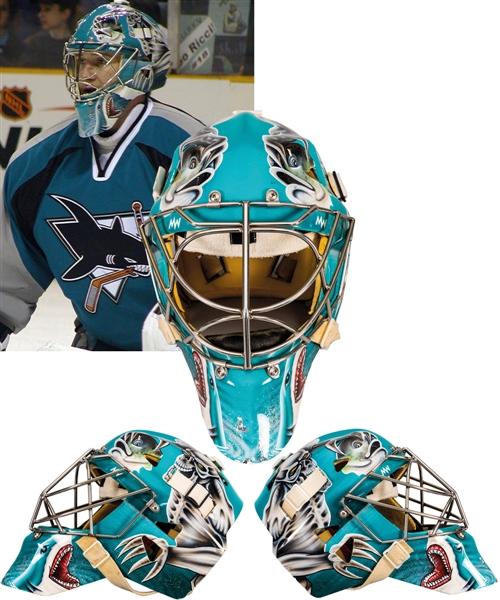 Evgeni Nabokovs 2002-03 San Jose Sharks Game-Worn Goalie Mask - Photo-Matched!