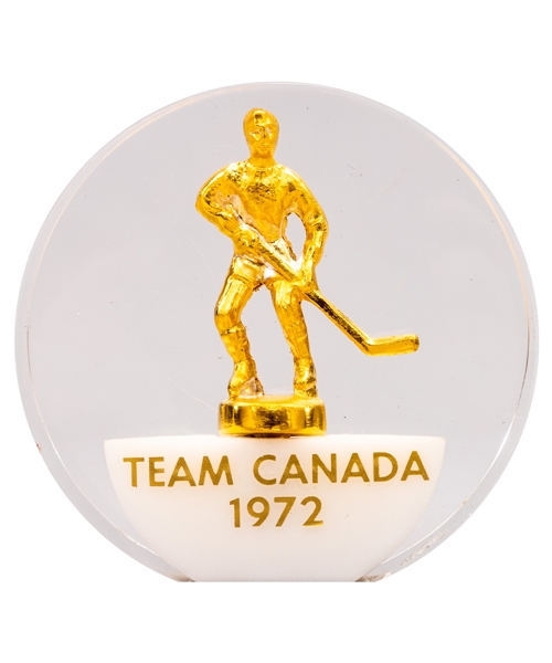 Marcel Dionnes 1972 Canada-Russia Series Team Canada Paperweight with His Signed LOA
