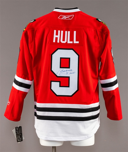 Bobby Hull Signed Chicago Black Hawks Jersey and Photo Plus Signed Stick