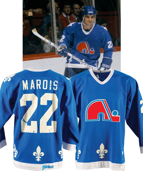 Mario Marois Early-1980s Quebec Nordiques Game-Worn Jersey - Team Repairs!