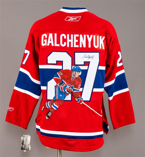 Alex Galchenyuk Signed Montreal Canadiens Jersey with Hand Painted Artwork by M. James (JSA Certified) Plus Signed Framed Display (15" x 18") 
