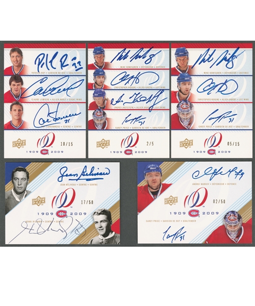 2008-09 Upper Deck Montreal Canadiens Centennial "Dual Signatures" Complete Set (34 cards) (#/50), "Triple Signatures" Complete Set (9 cards) (#/15) and "Quad Signatures" Card QUAD-HKKP (#/5)