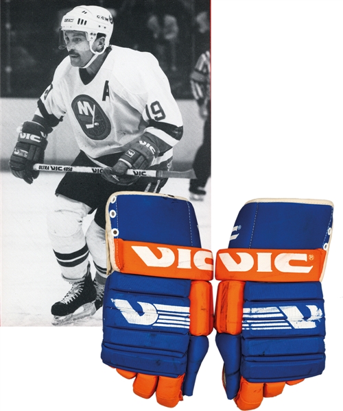 Bryan Trottier Late-1980s New York Islanders Signed Vic Game-Used Gloves
