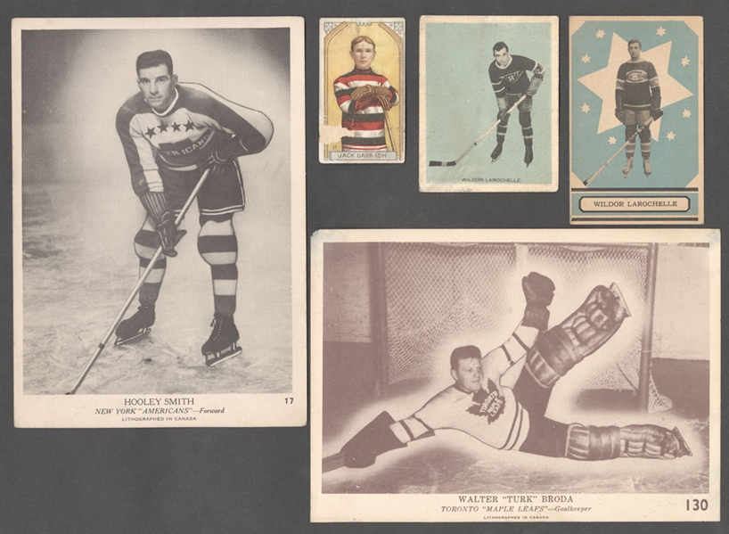 Collection of 14 Hockey Cards Including 1911-12 Imperial Tobacco C55 Cards (3), 1939-40 O-Pee-Chee V-301-1 Hockey Cards (5) and 1940-41 O-Pee-Chee V-301-2 #130 HOFer Turk Broda