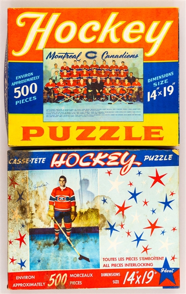 1950s Maurice Richard and 1953-54 Montreal Canadiens Hockey Team Jigsaw Puzzles in Original Boxes (2)