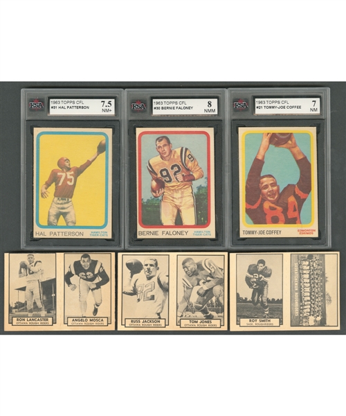 1963 Topps CFL Starter Set (68/88) Including 18 KSA-Graded Cards (Plus 45 Extras Inc. 1 KSA-Graded) and 1962 Topps CFL Panels (23)