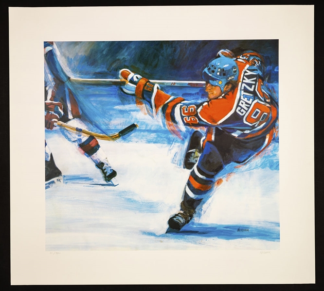 Wayne Gretzky 1985 "Slap Shot" Edmonton Oilers Limited-Edition Lithograph #80/780 by Thomas Needham with COA (24 ¾” x 26 ¾”) 