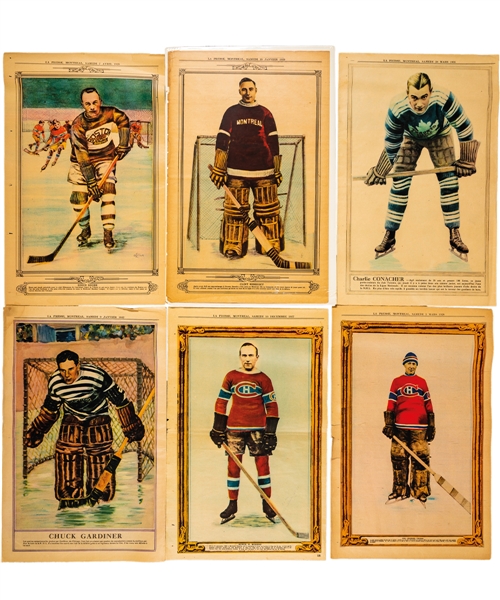 1928-32 "La Presse" Hockey Picture Complete Set of 72 Including Morenz, Vezina, Hainsworth, Boucher, Clancy, Primeau, Jackson, Lionel & Charlie Conacher, Shore, Thompson, Siebert & Gardiner
