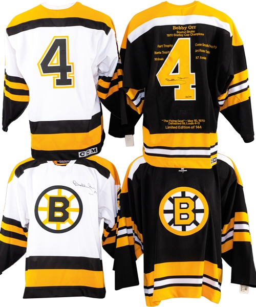 Bobby Orr Signed Boston Bruins Home and Away Jerseys (2) Including Limited-Edition "Flying Goal" Jersey #32/144