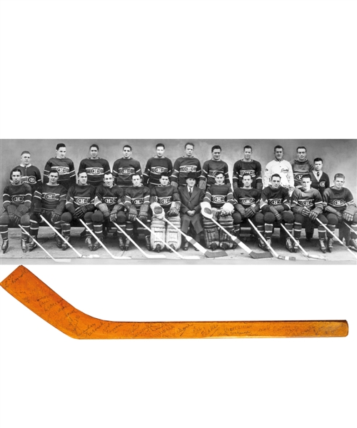 Montreal Canadiens 1939-40 Team-Signed Miniature Hockey Stick Including Deceased HOFer Hector "Toe" Blake