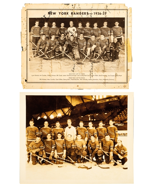New York Rangers 1936-37 Team-Signed Team Picture by 18 Including Deceased HOFers Lynn & Lester Patrick, Boucher, Pratt, Colville, Cook and Johnson Plus Four (4) Others Team Photos/Pictures