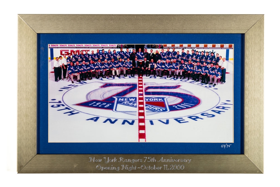 Brad Parks 2000-01 New York Rangers 75th Anniversary Limited-Edition Framed Team Photo #53/75 Plus Signed 1973 Playoffs Photo
