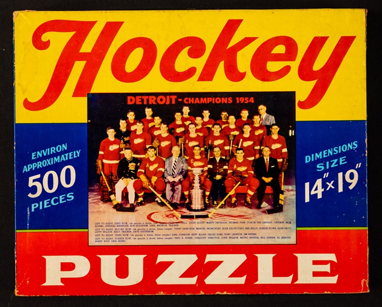 Detroit Red Wings 1953-54 Stanley Cup Champions Jigsaw Puzzle in Original Box and Bobby Orr 1970s Boston Bruins Jigsaw Puzzle in Original Box