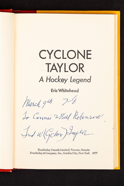 Deceased HOFer Cyclone Taylor Signed 1977 "Cyclone Taylor; A Hockey Legend" Book