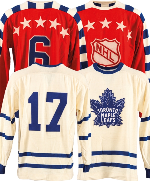Mid-1950s-Style Toronto Maple Leafs (#17) and NHL All-Star Game (#6) Film-Worn Wool Sweaters from "Net Worth"