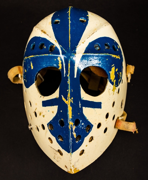 Vintage 1970s Fibrosport Fiberglass Goalie Mask (Jacques Plantes Company) with Fleur-de-Lys Painting Plus Additional Mask with Team Canada Painting
