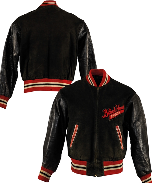 Vintage Circa Mid-1950s Chicago Black Hawks Leather and Suede Jacket