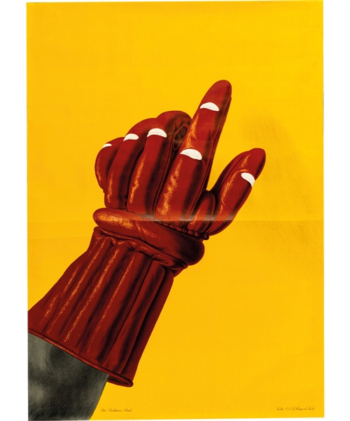 Vintage 1940s Ice Hockey Glove Poster by Swiss Artist Peter Birkhauser (35 ½” x 50”)