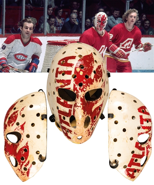 Dan Bouchards 1977-78 Atlanta Flames Game-Worn Fiberglass Goalie Mask - Photo-Matched!