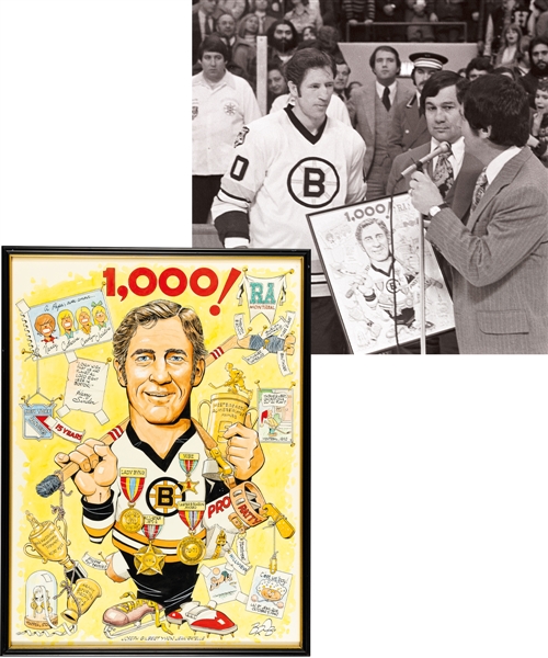 Jean Ratelles Boston Bruins Framed Display Collection of 3 Including 1,000th NHL Game Presentational Framed Original Artwork with His Signed LOA