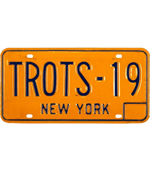 Bryan Trottiers Vintage "TROTS-19" New York License Plate with His Signed LOA