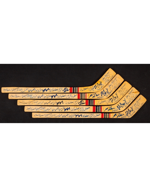 500-Goal Scorers Signed Mini Hockey Stick Collection of 5 (Each Signed by 16 Players) Including Gordie Howe, Maurice Richard, Stan Mikita and Jean Beliveau