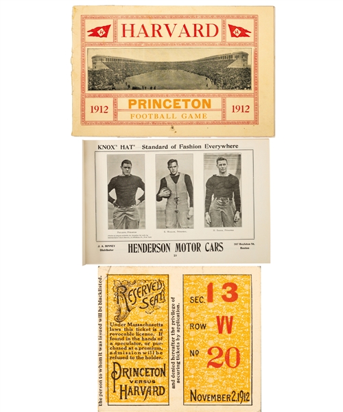 1912 Princeton at Harvard Football Program and Ticket Featuring Hobey Baker 