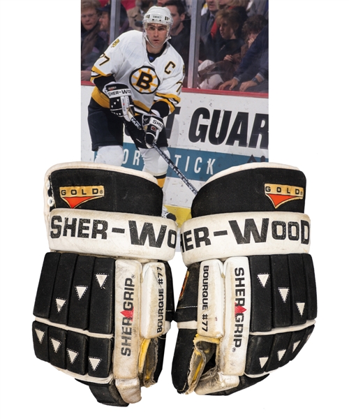 Ray Bourques Mid-1990s Boston Bruins Sher-Wood Game-Used Gloves