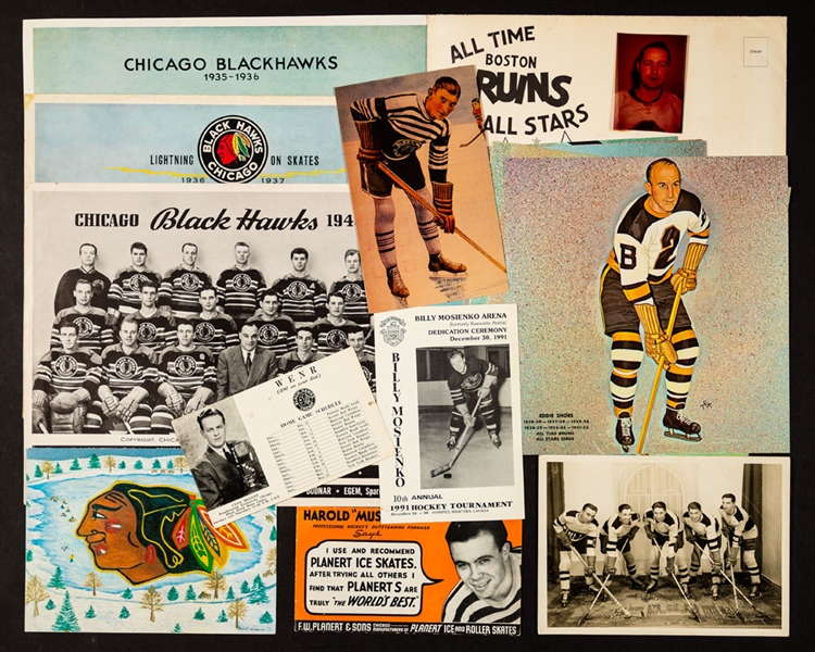 Chicago Black Hawks 1935-36 Team Picture with Howie Morenz Plus Other Hawks Memorabilia and Boston Bruins 1950s All-Time All-Stars Picture Set