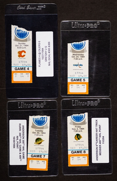 Edmonton Oilers 1984-85 Ticket Stub Collection of 27 – Gretzky 25 Goals/41 Assists/66 Points! – With Messier’s 400th and Kurri’s 500th Point Stubs 