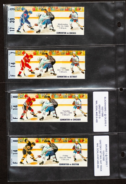 Edmonton Oilers 1986-87 Ticket Stub Collection of 30 - Gretzky 25 Goals/44 Assists/69 Points! With Messier, Coffey and Anderson 500th Game Stubs  