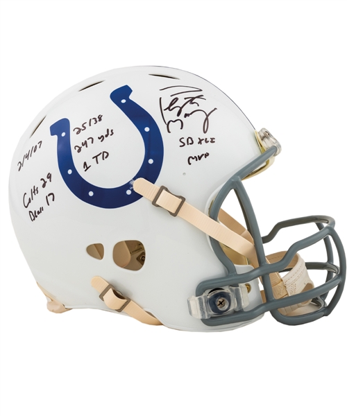 Peyton Manning Signed Limited-Edition Indianapolis Colts Full-Size Riddell Helmet #1/18 with Display Case - Numerous Super Bowl XLI Annotations - Fanatics Authenticated