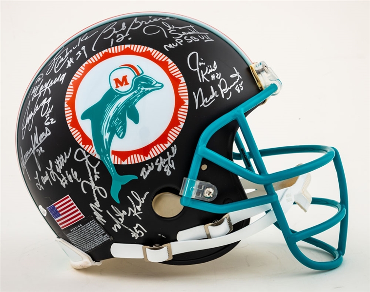 Miami Dolphins 1972 Super Bowl Champions Team-Signed Full-Size Helmet with Display Case - JSA Authenticated