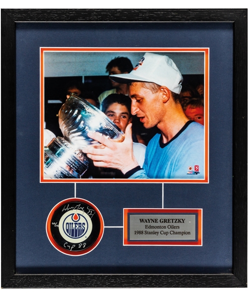 Wayne Gretzky Edmonton Oilers Signed Limited-Edition "1988 Stanley Cup Champion" Framed Display #99/199 with WGA COA (14 ½” x 16 ½”)