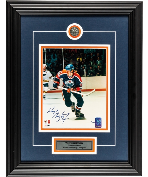 Wayne Gretzky Edmonton Oilers Signed Limited-Edition "4-Time Stanley Cup Champion" Framed Display #99/199 from WGA (16" x 21")