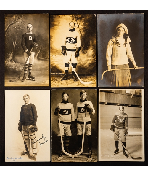 Vintage 1900s/1930s Hockey Player and Skating Real Photo Postcard Collection of 49
