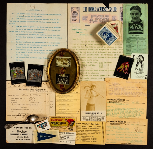 Vintage Turn-of-The-Century Hockey Memorabilia Including Harold A. Wilson Sporting Goods Documents, 1900s Hockey Tickets/Passes & Other Assorted Items