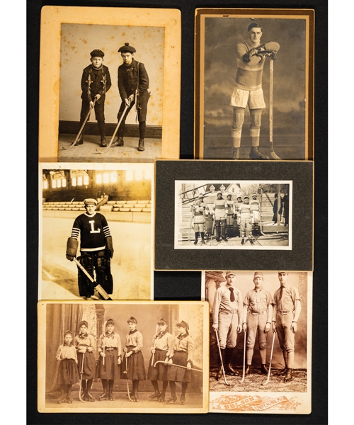 Vintage Turn-of-The-Century Hockey / Ice Polo Photo Collection Featuring 1880s Ice Polo Cabinet Photo