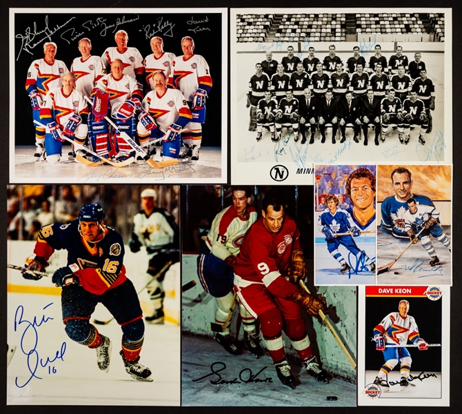 Hockey Autograph Collection Including Legends of Hockey Signed Postcards, Masters of Hockey Multi-Signed Team Photo and Signed Postcards, Gordie Howe Signed Photo and Other Assorted Items