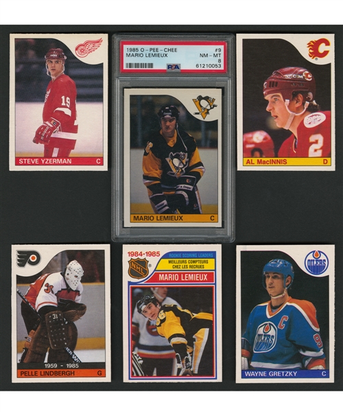 1985-86 O-Pee-Chee Hockey Near Complete Card Set with Graded PSA 8 Mario Lemieux Rookie Card 