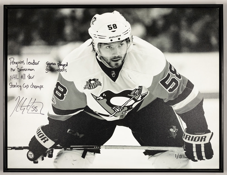 Chris Letang Pittsburgh Penguins Signed Limited-Edition #1/13 "Stats" Canvas (30” x 39 ½”) Plus Signed 16” x 20” Photo with COAs
