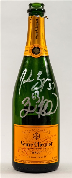 Patrice Bergeron and Brad Marchand Boston Bruins Dual-Signed 2011 Stanley Cup Celebrations Champagne Bottle