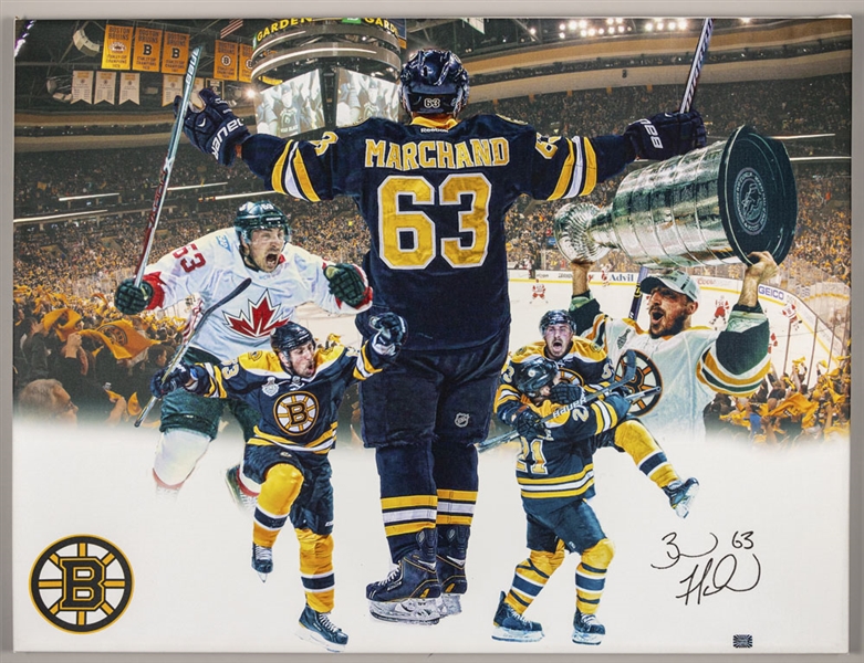 Brad Marchand Boston Bruins Signed Montage Canvas (30” x 39 ½”) Plus Signed 16” x 20” Photo with COAs
