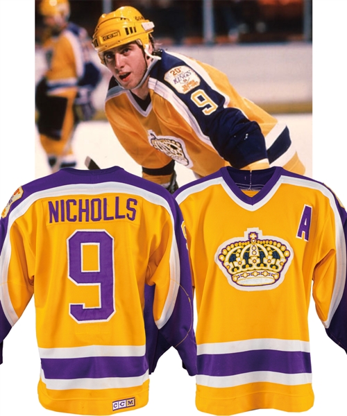 Bernie Nicholls 1986-87 Los Angeles Kings Game-Worn Alternate Captains Jersey - Worn in Regular Season and Playoffs - Team Repairs!  - 20th Patch!  - Photo-Matched!
